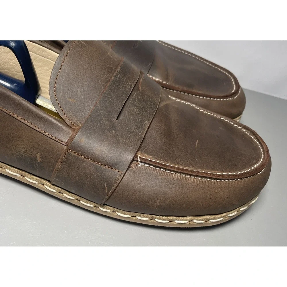 Atlantis Handmade Barefoot Shoes Brown Leather Penny Loafers Size M 14.5